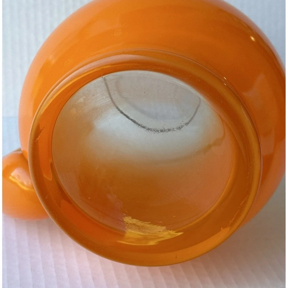 Vintage 1950s BLENDO Pitcher‎ 11 Inch Orange Frosted Glass Gold Trim Ice Lip